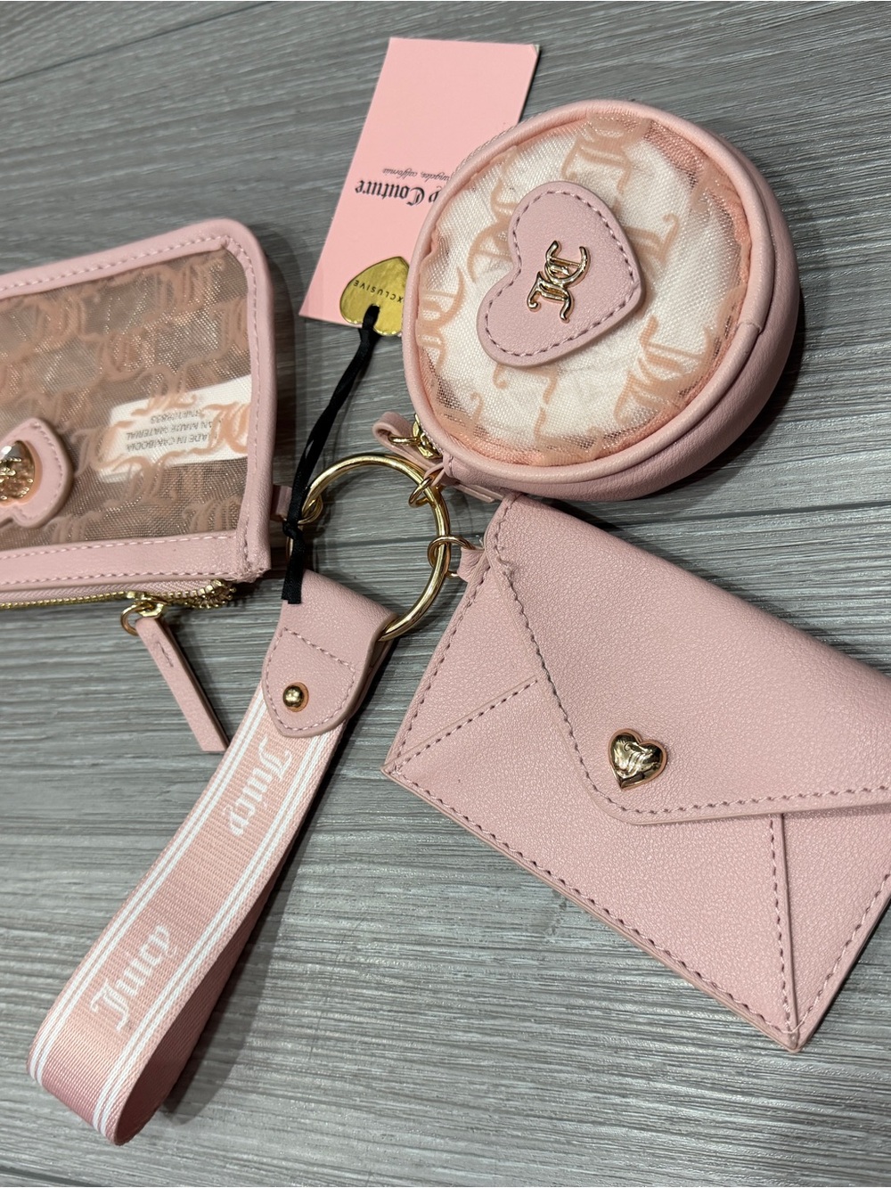 Juicy Couture Pink Wallet, Coin Purse & Card Holder Keyring Set